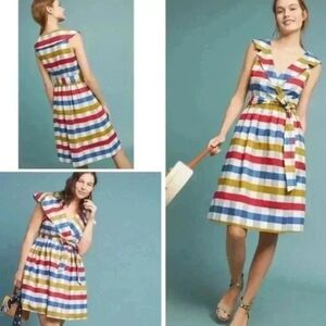 Anthropologie Maeve Cricket Club Dress Multi Plaid Sleeveless Cotton Sz 10